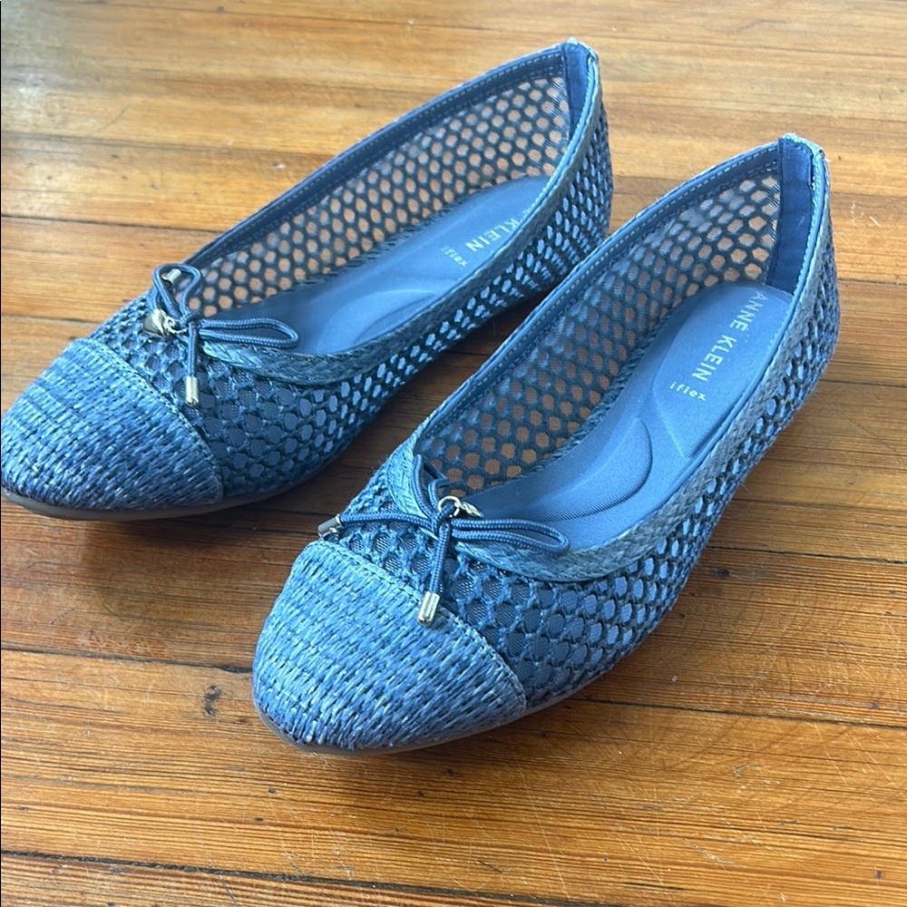 Anne Klein Blue Woven Flats with Pointed Toe